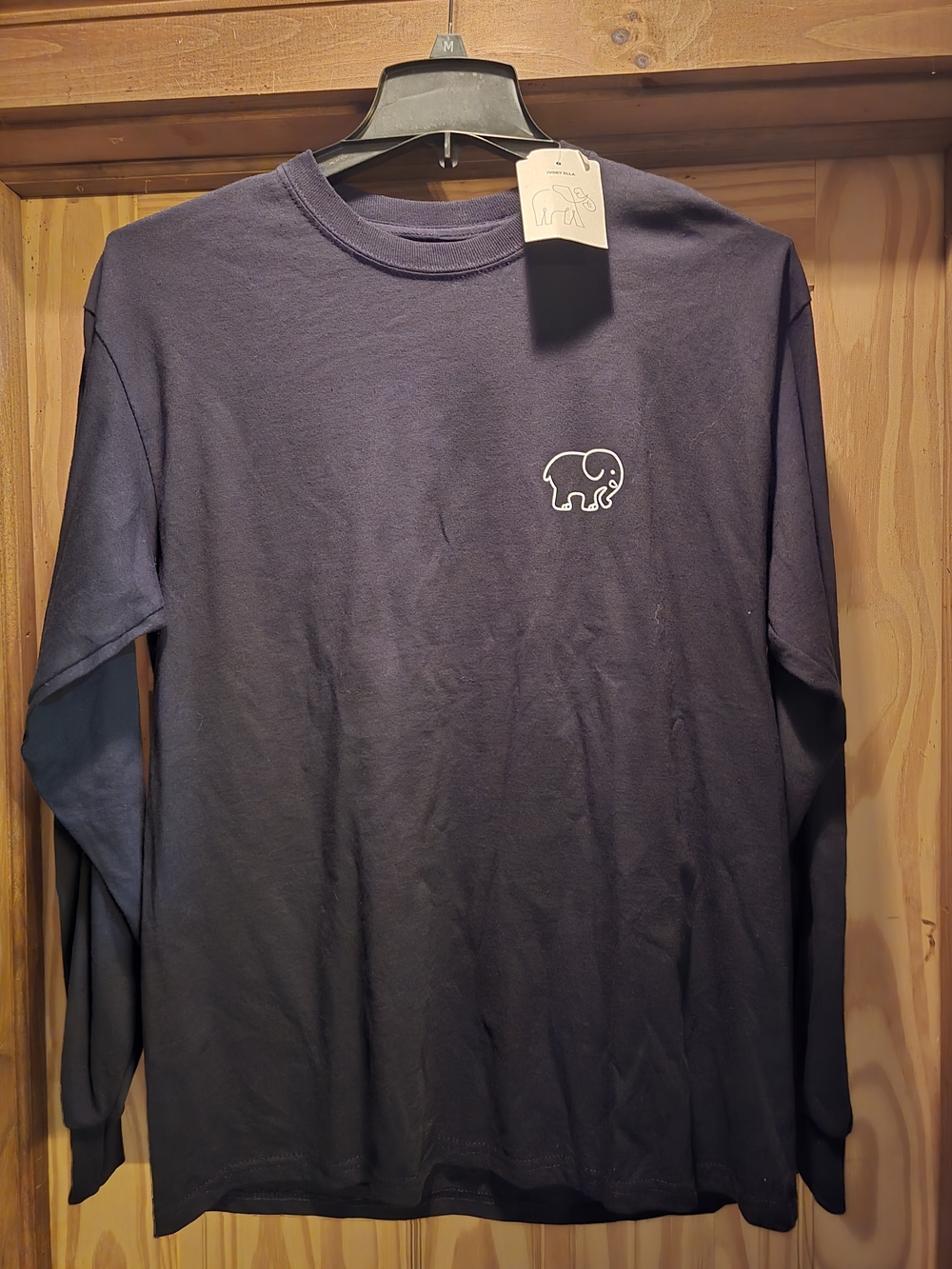 ivory ella Navy Long-Sleeve Crewneck with Small Elephant Logo Large